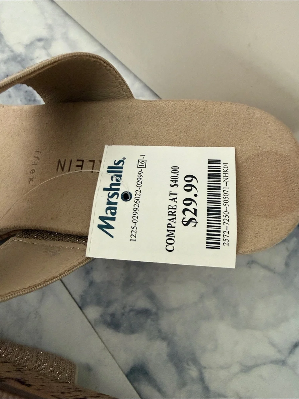 Anne Klein Beige/Tan Sparkle Double‑Strap Wedge Sandals